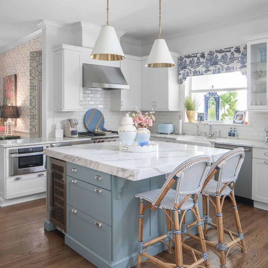 Soft Blue Island with Integrated Wine Fridge