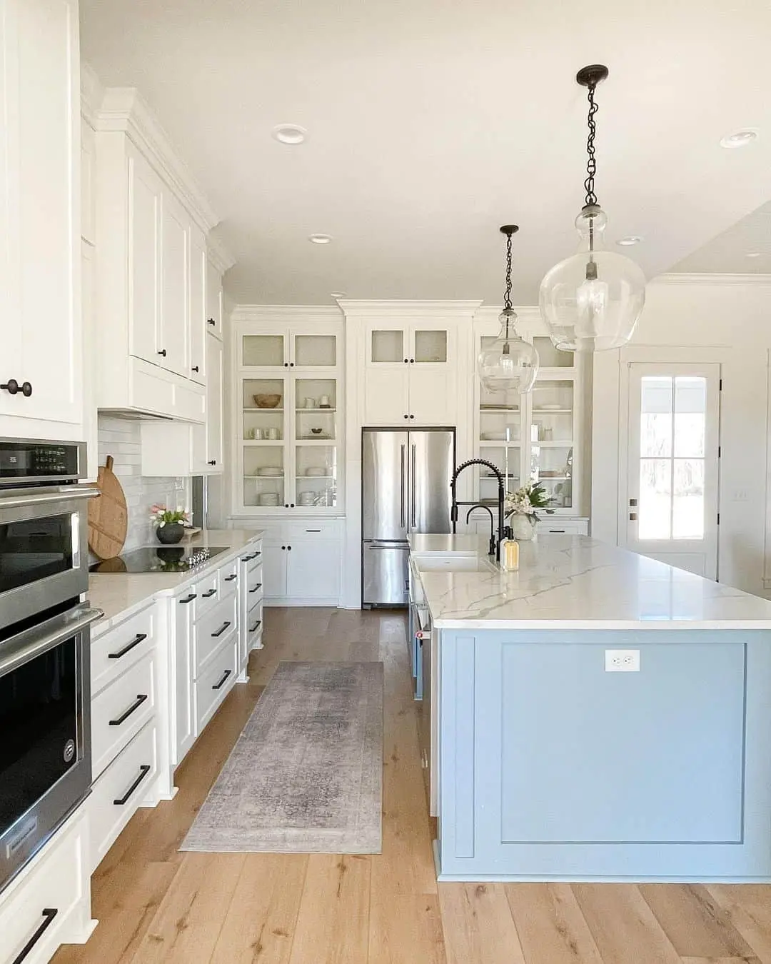 Sky Blue Island with Paneled Detail and Marble Top