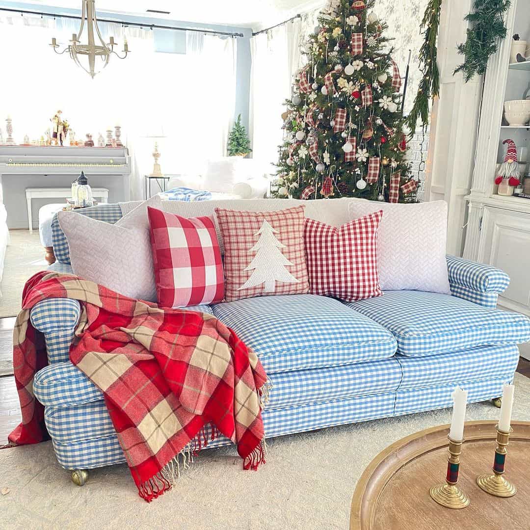 Gingham Sofa and Plaid Throw for Cozy Gatherings