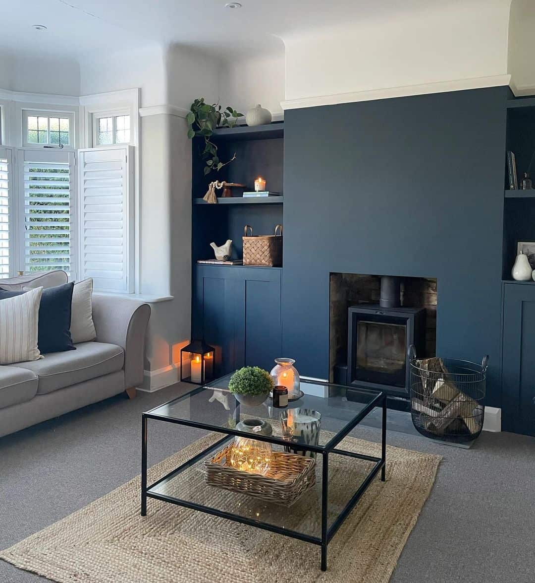 Glass and Metal Table Lightens Dark Built-ins