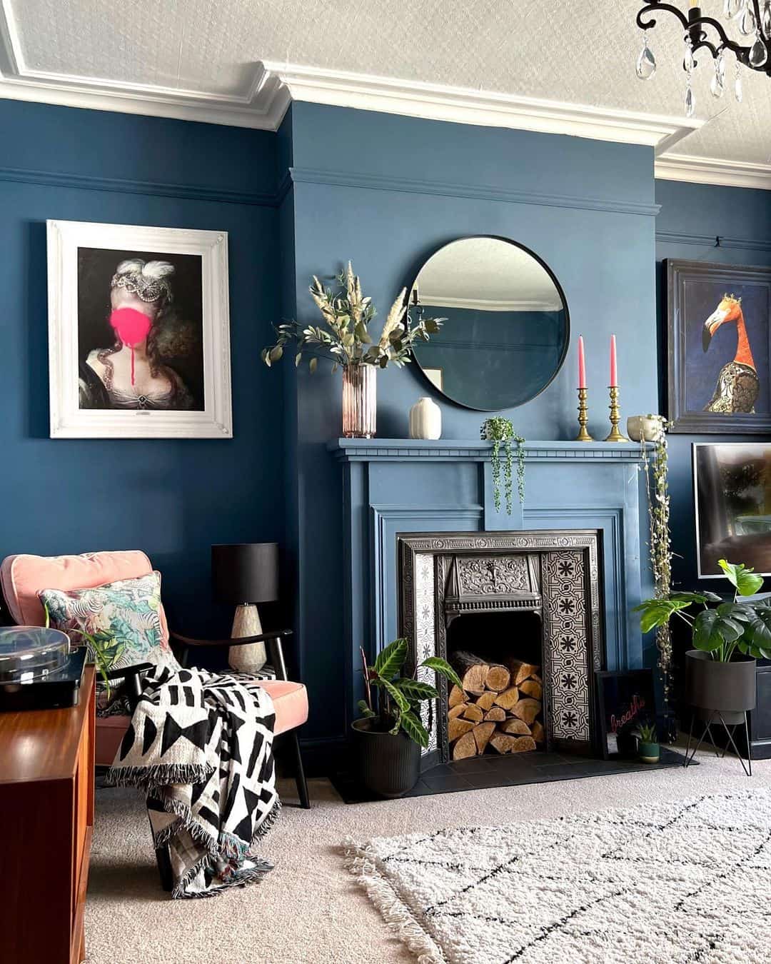 Deep Blue Walls Create a Dramatic Backdrop