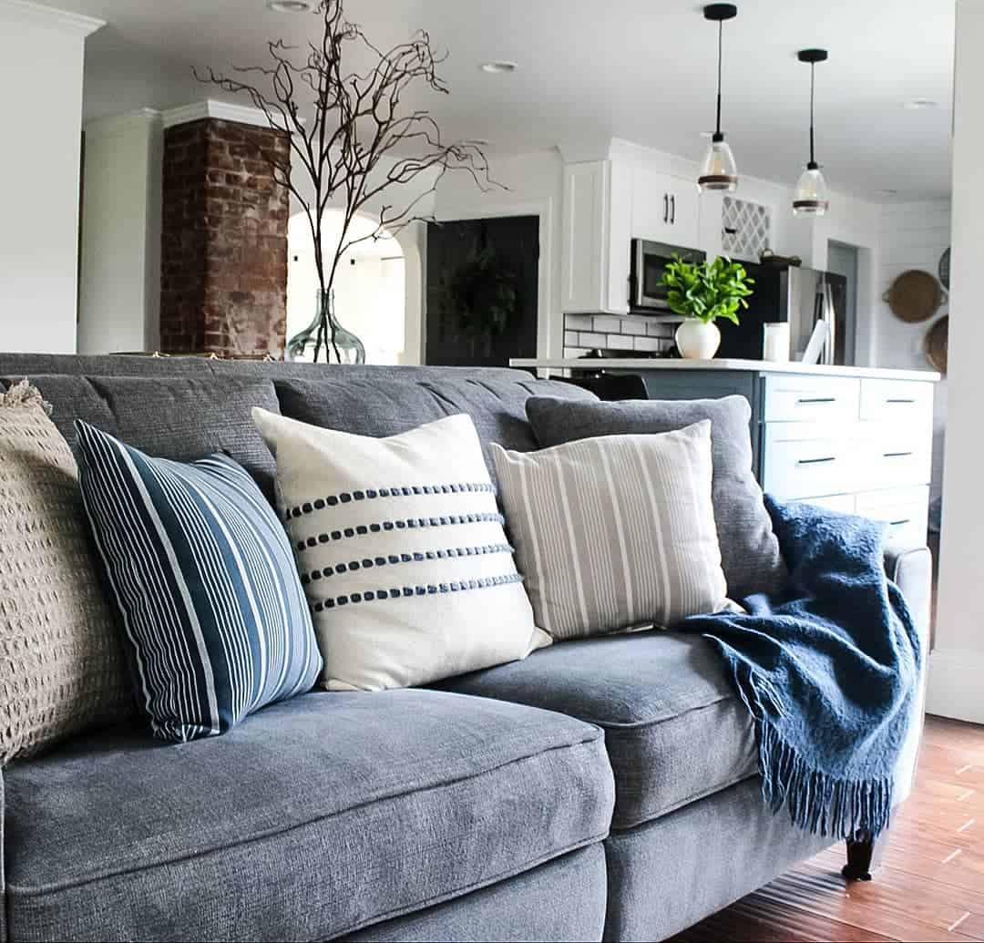 Layer Pillows with Mixed Blue and White Patterns