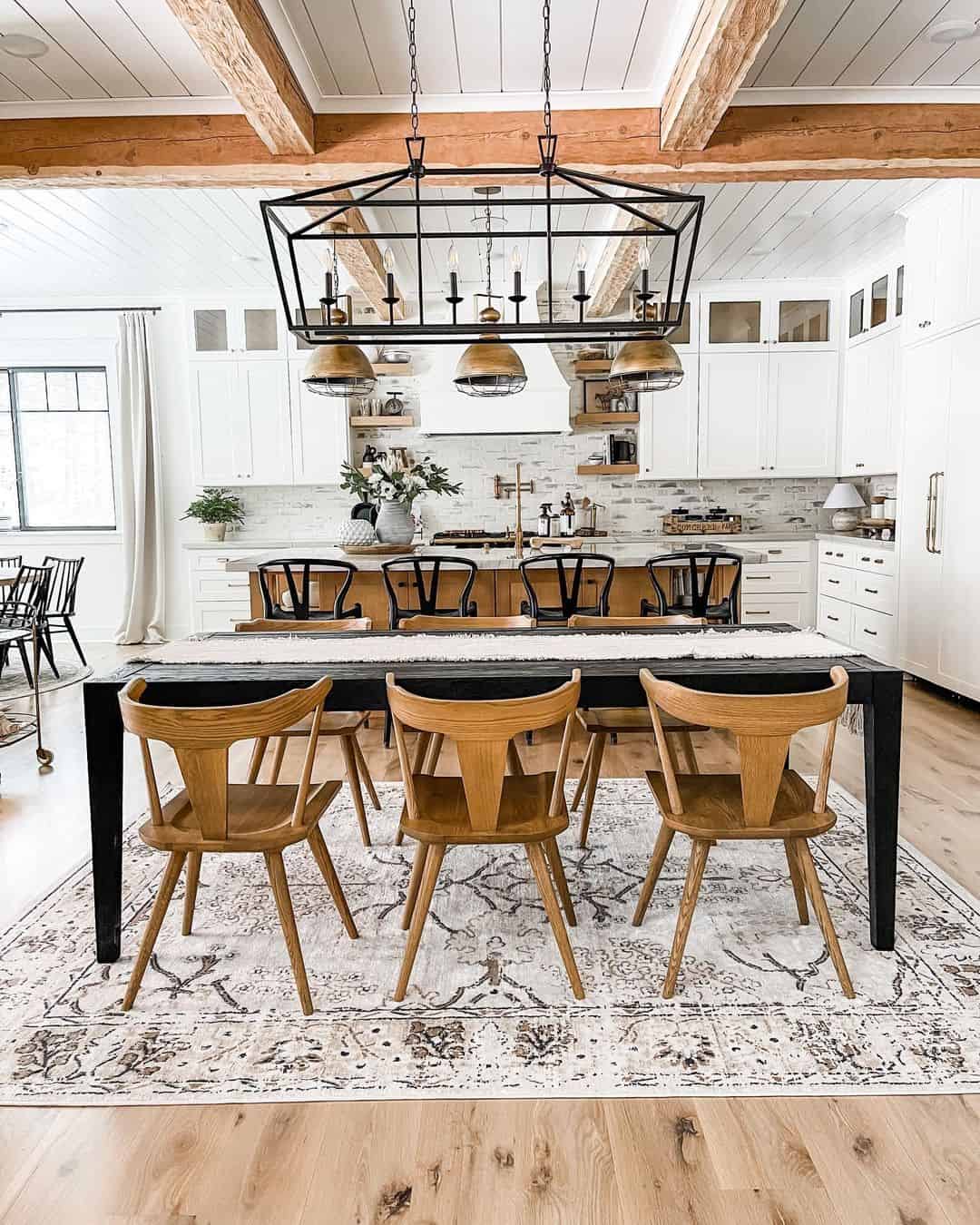 Geometric Black Chandelier with Wood Accents