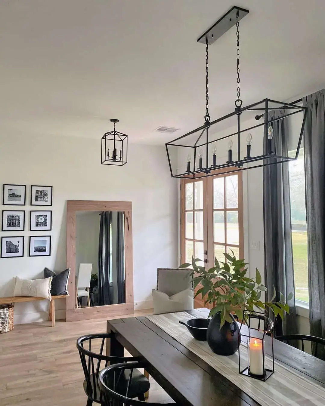 Linear Black Chandelier with Open Frame