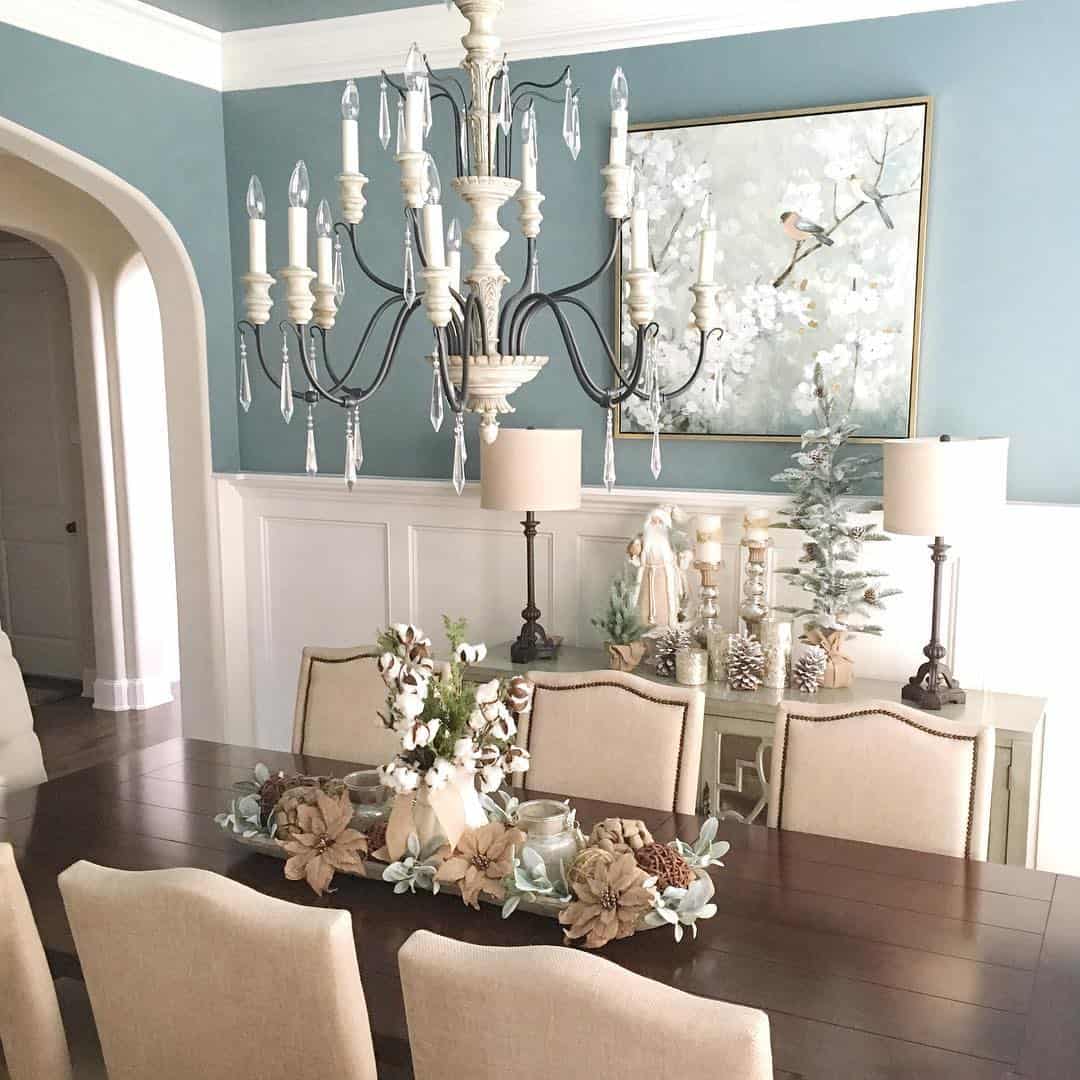 Antique White Chandelier with Crystal Accents