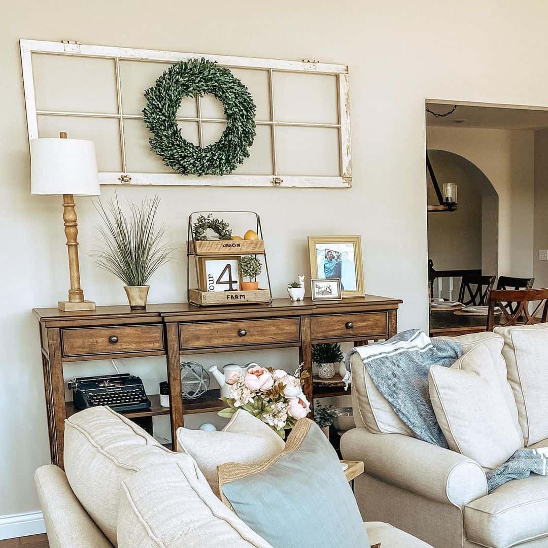 Vintage Window Pane with Boxwood Wreath
