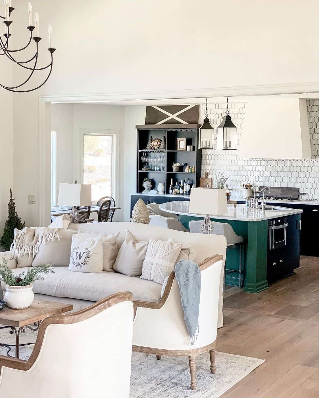 Deep Emerald Island Grounds Open Kitchen Layout