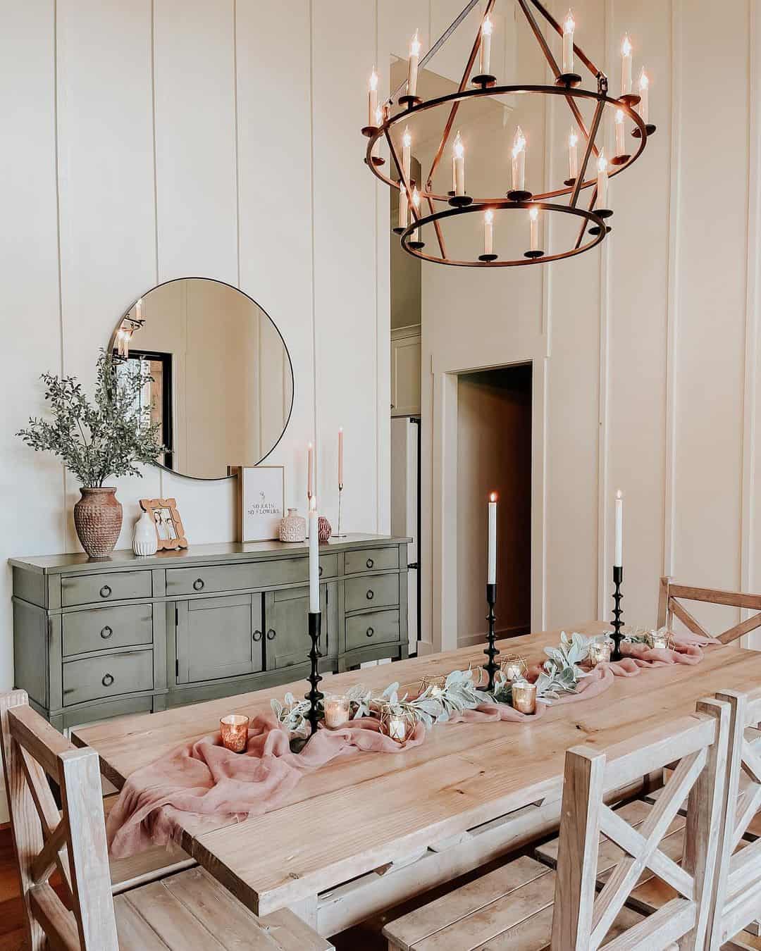 Blush Runner with Geometric Lanterns and Greenery