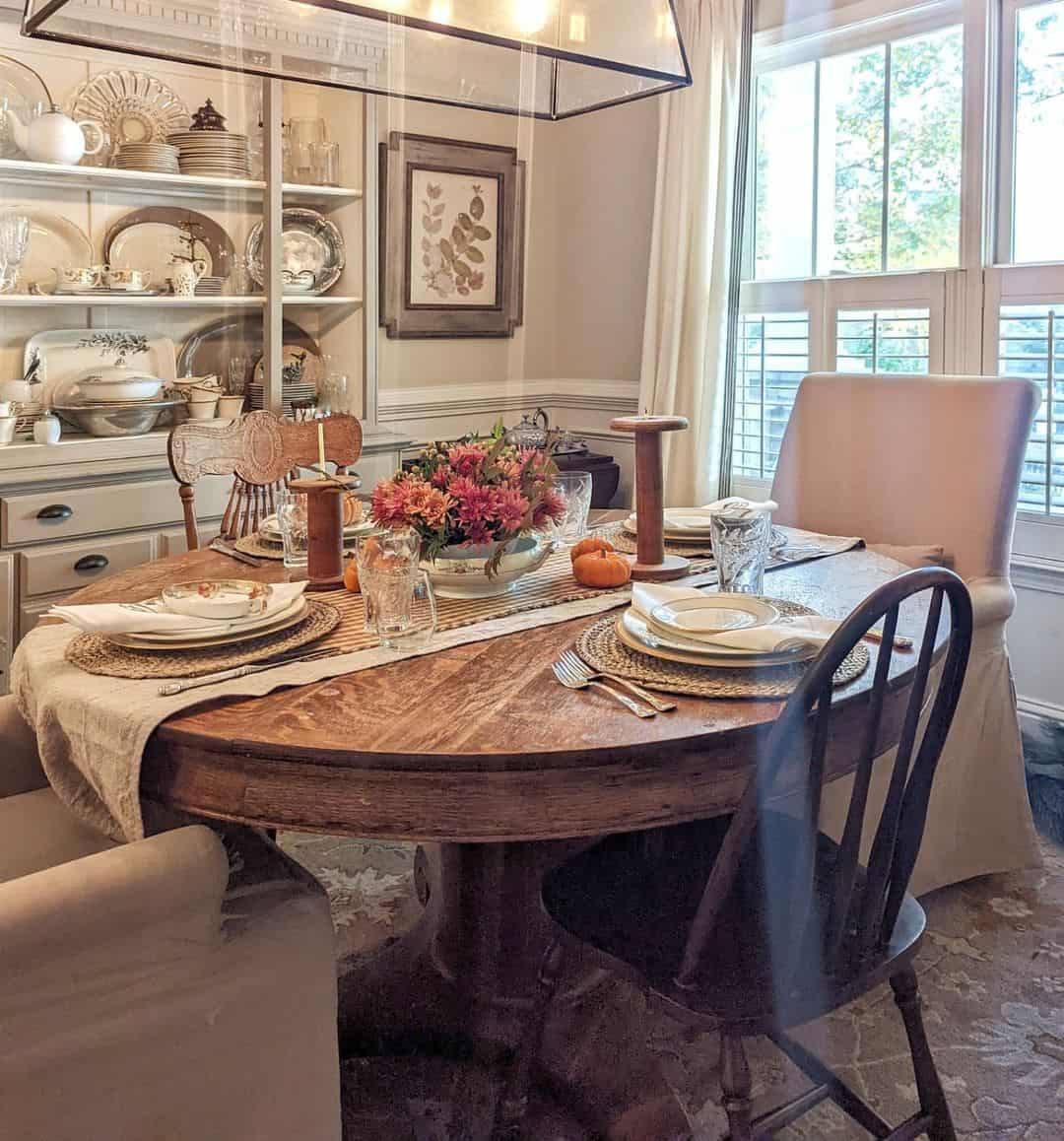 Seasonal Vignette with Flowers and Pumpkins