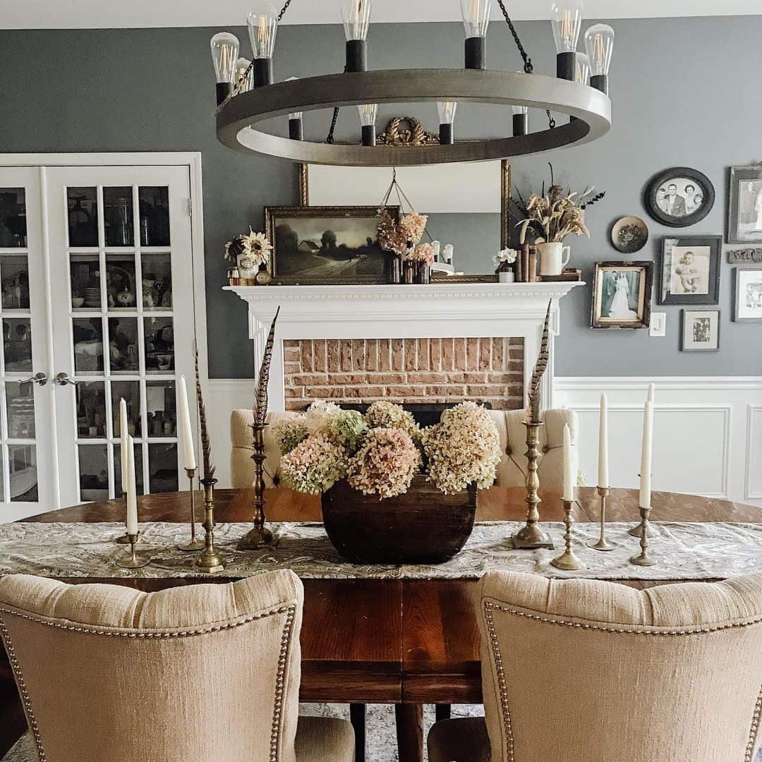 Dark Wooden Bowl Holds Abundant Dried Hydrangeas