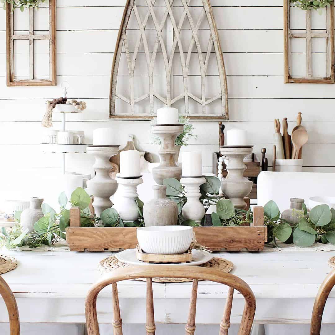 Grouped Wooden Candlesticks Create a Layered Table Display