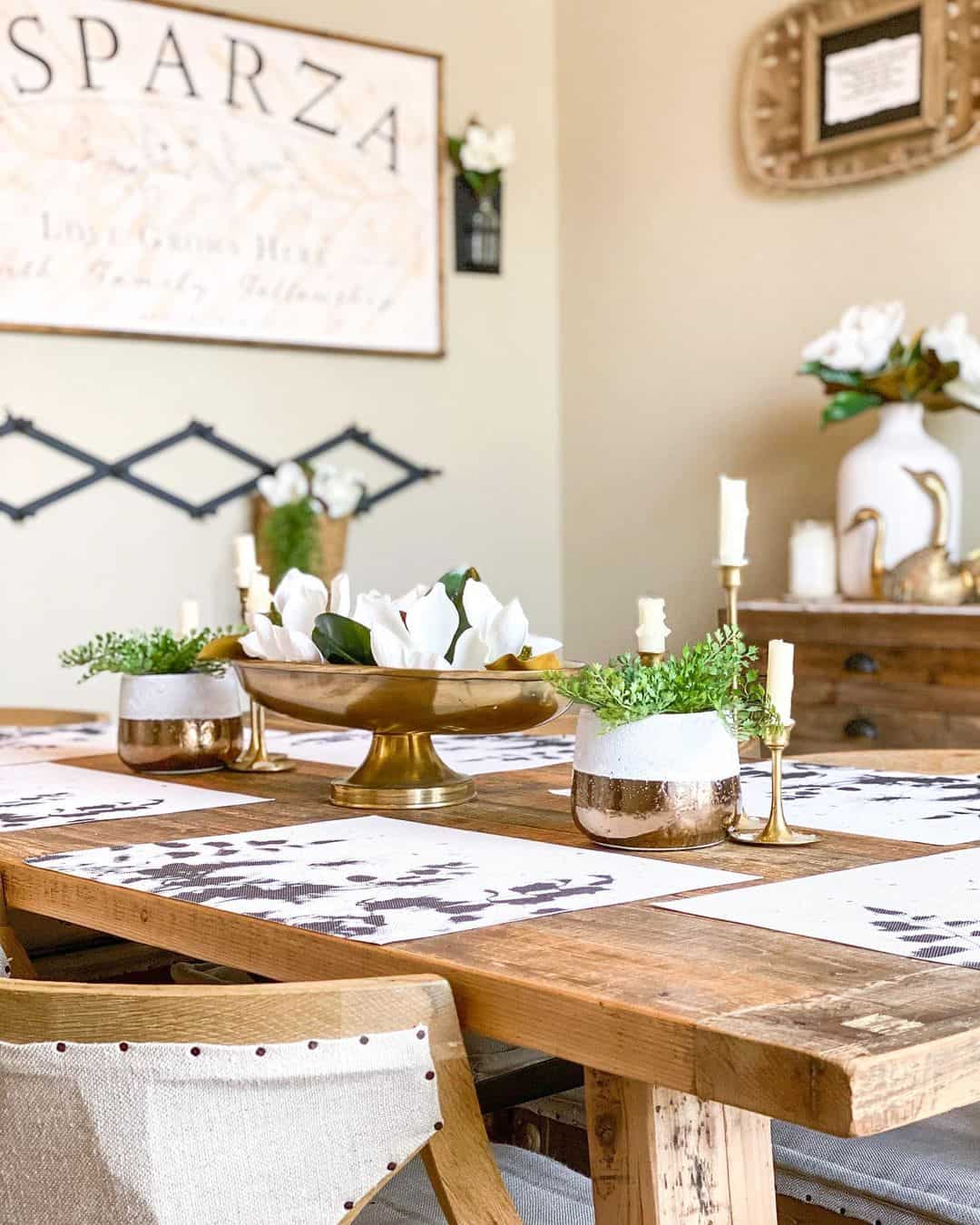 Bold Magnolia Blooms in a Brass Pedestal Bowl