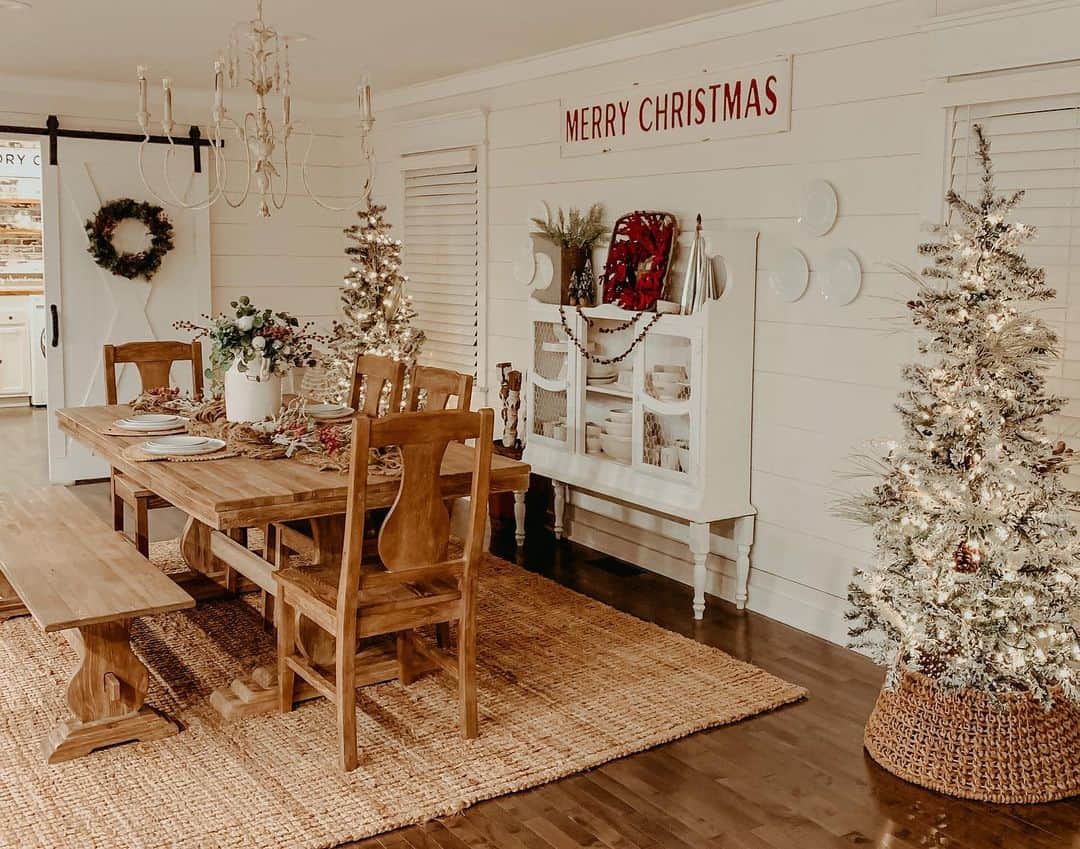 Rustic Wooden Dining Set Anchors a Cozy Christmas Scene