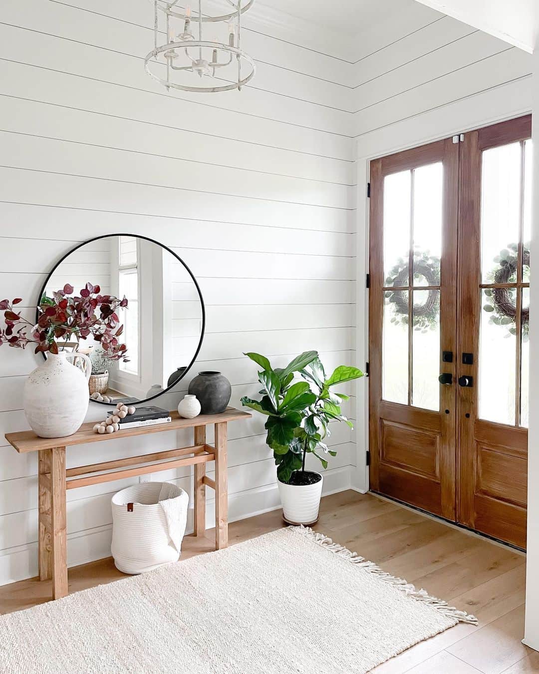 Slim Console Styling: Round Black Mirror