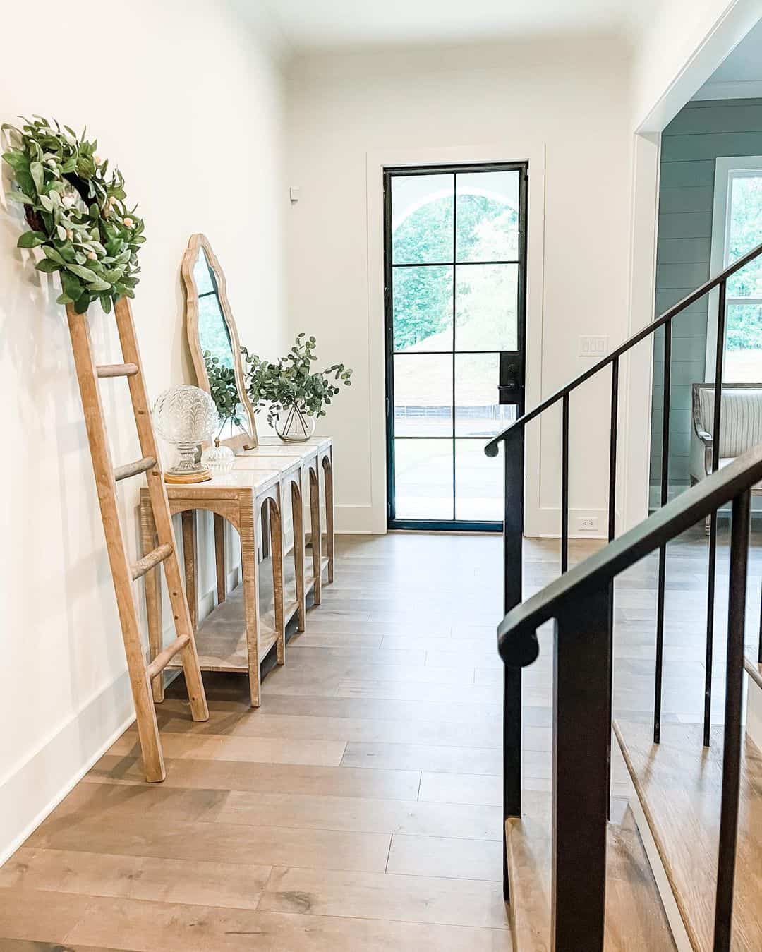 Organic Entryway Display: Ladder with Greenery Wreath