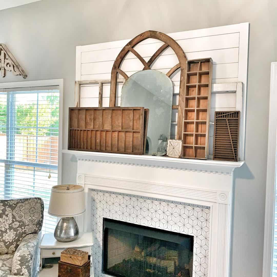 Layered Vintage Wooden Trays Create Textured Depth
