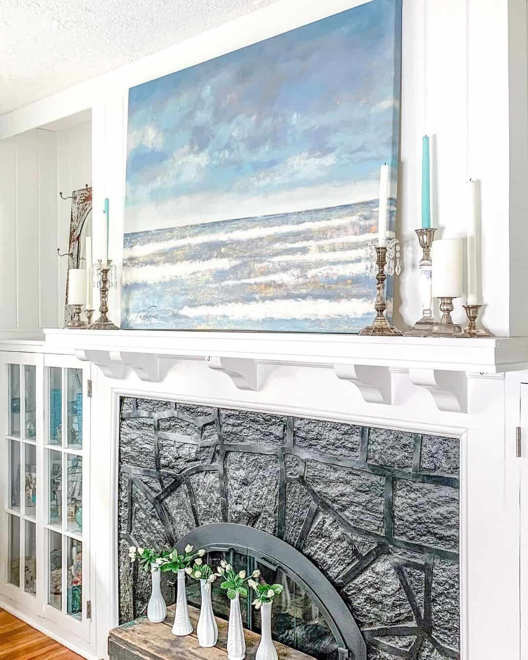 Anchor Your Mantel with Ocean Artwork and Silver Candlesticks