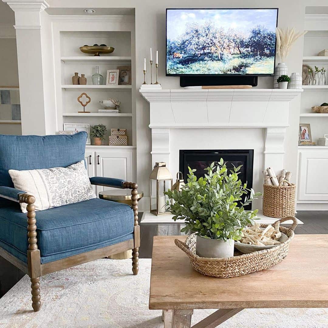 Natural Textures Soften the Fireplace Wall