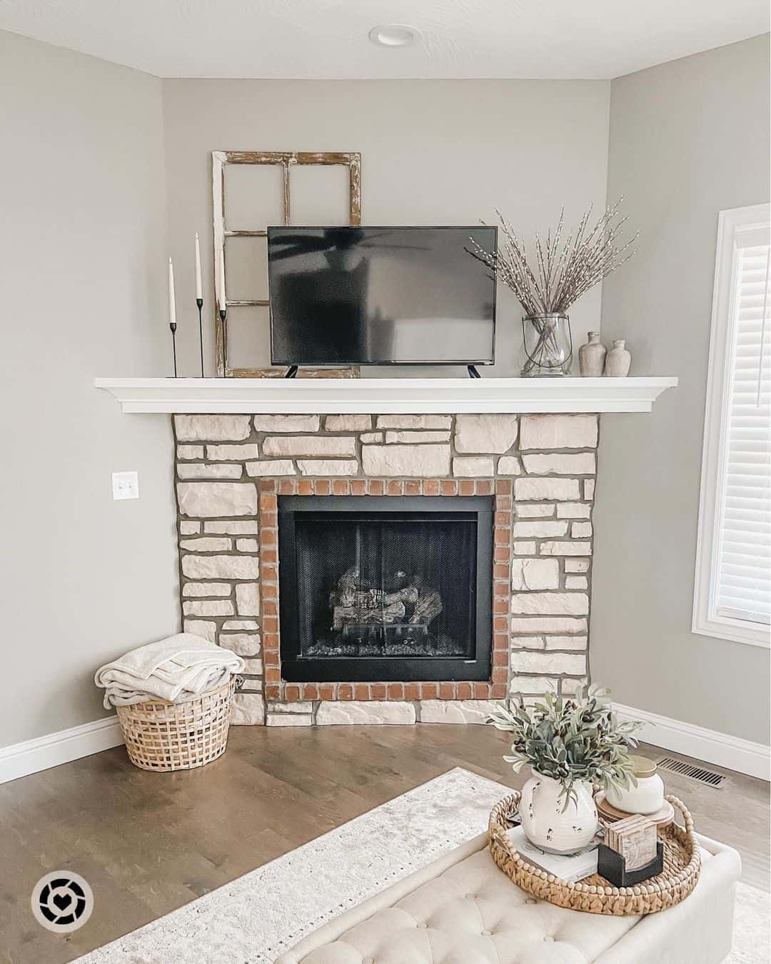 Antique Window Frame Adds Rustic Charm Behind TV