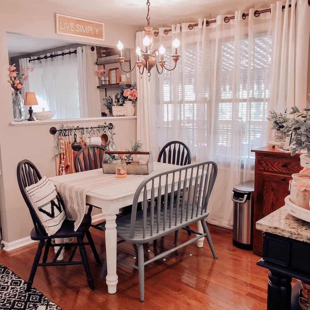Sheer White Curtains Soften a Bright Dining Nook