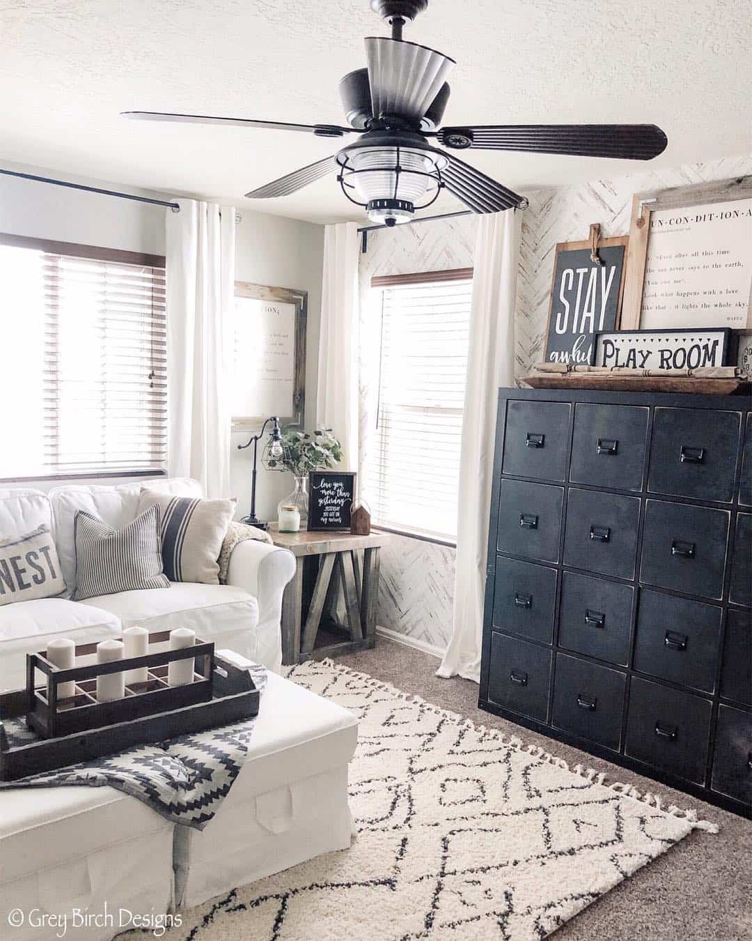 White Curtains With Subtle Herringbone Wallpaper