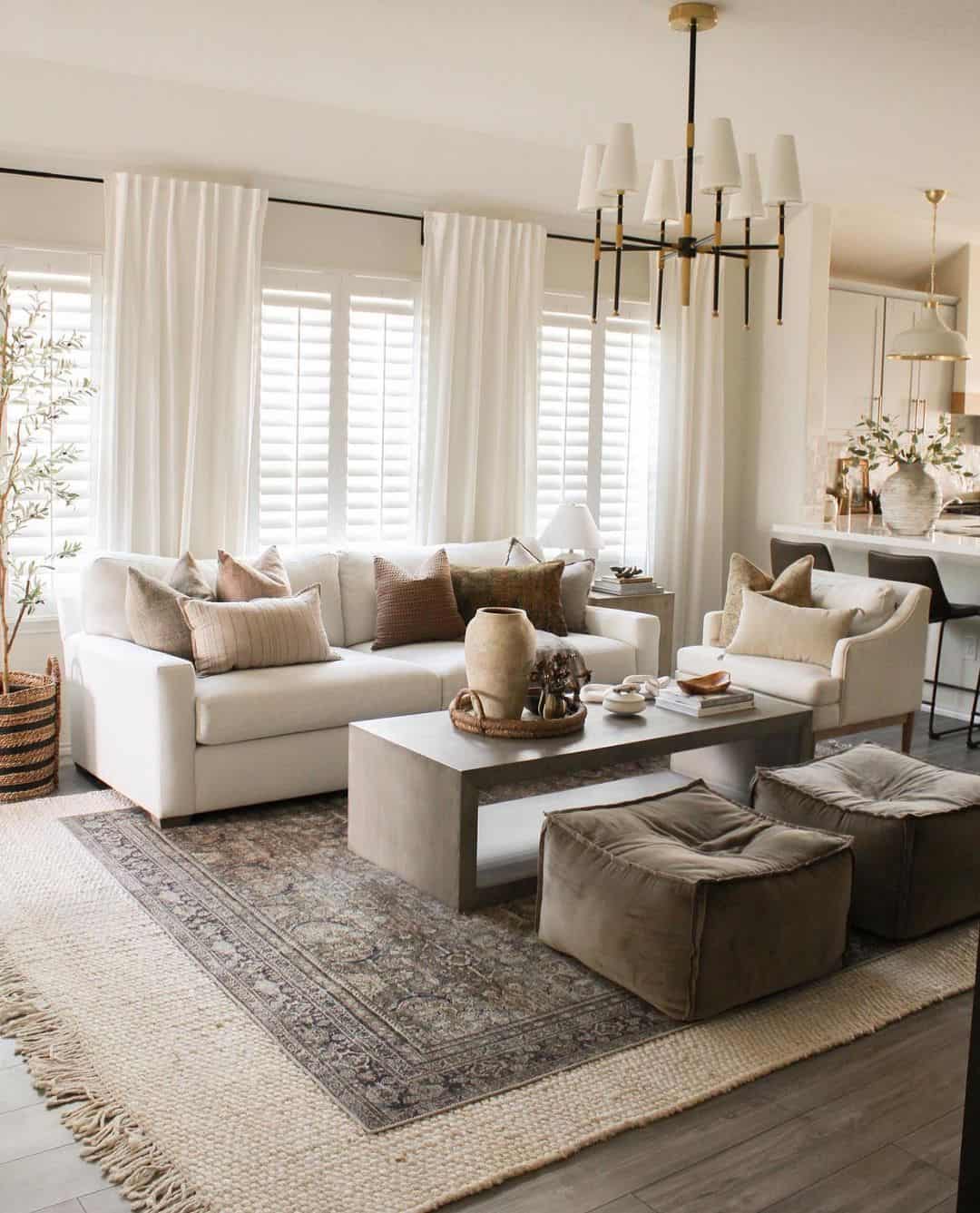 Crisp White Curtains Frame Slatted Shutters