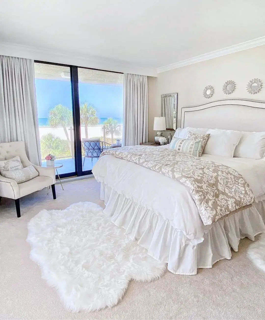 Fluffy Sheepskin Rug Adds Cozy Texture Beside the Bed