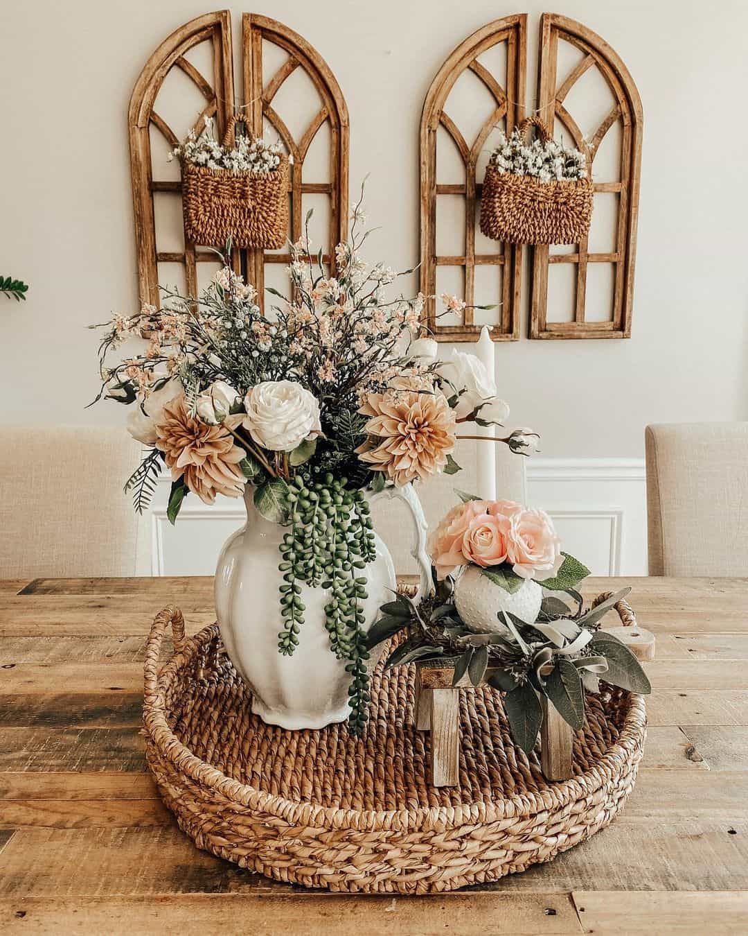 Round Woven Tray for Grouped Floral Displays