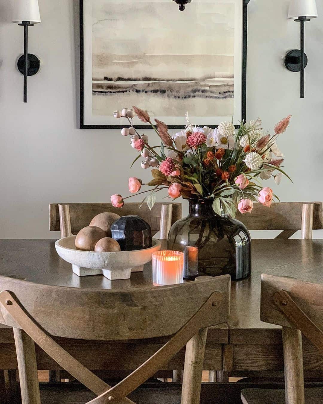 Smoky Glass Vase Holds a Textured Garden Bouquet