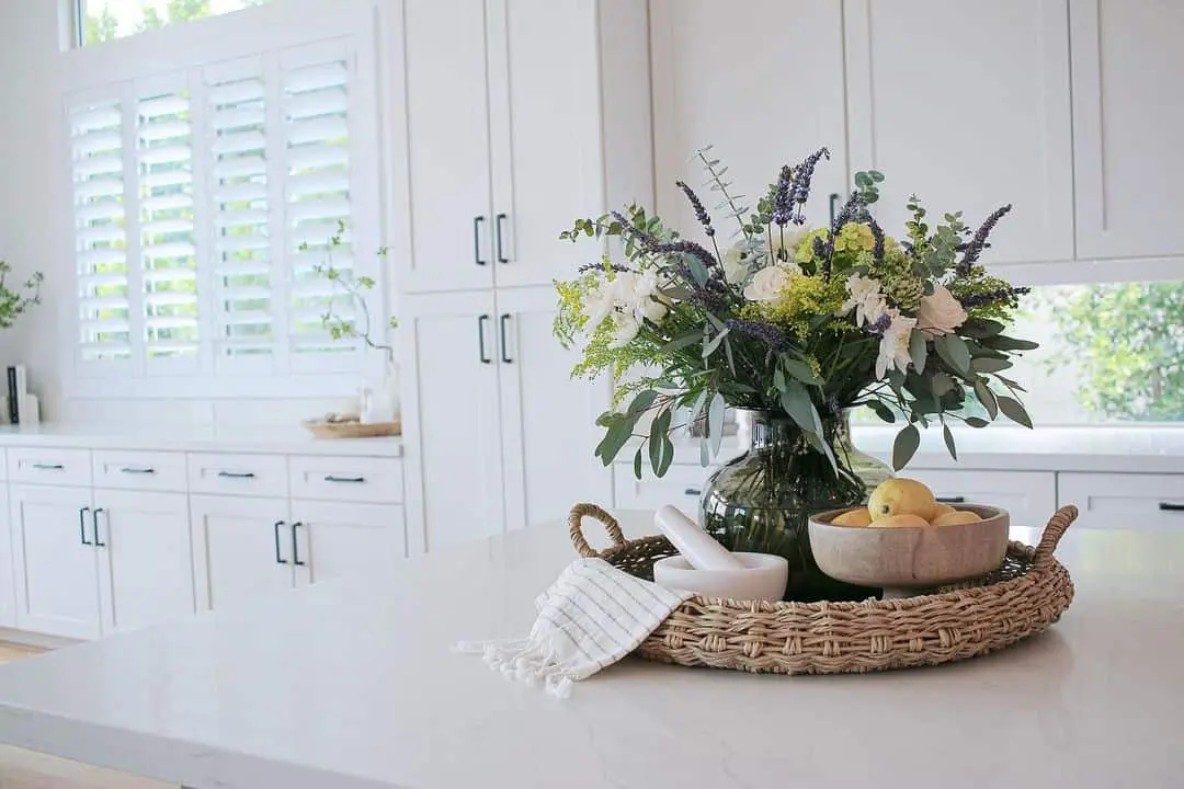 Woven Tray Groups Kitchen Tools and Fruit for a Functional Display