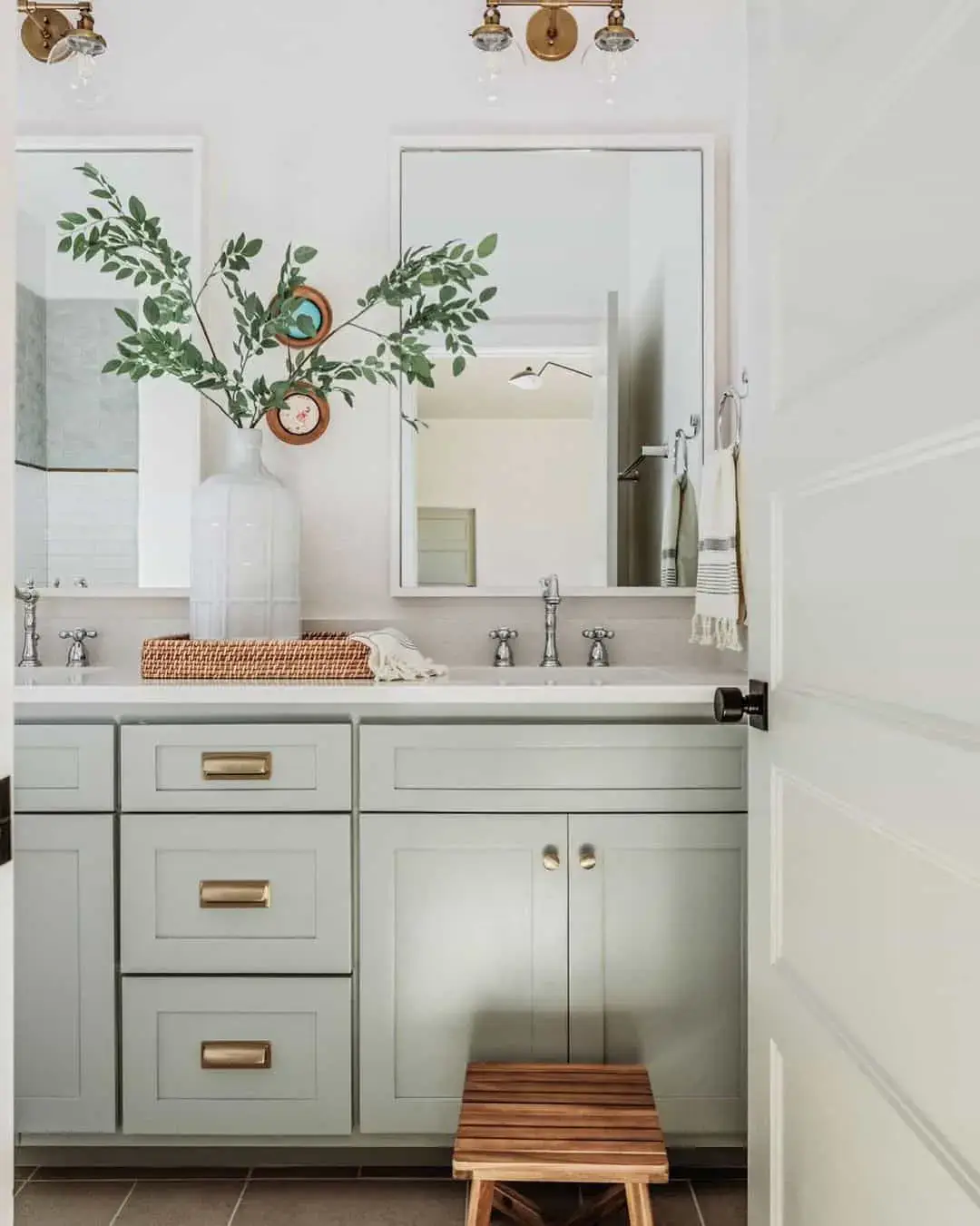 Pale Green Vanity With Recessed Drawer Fronts Adds Subtle Depth