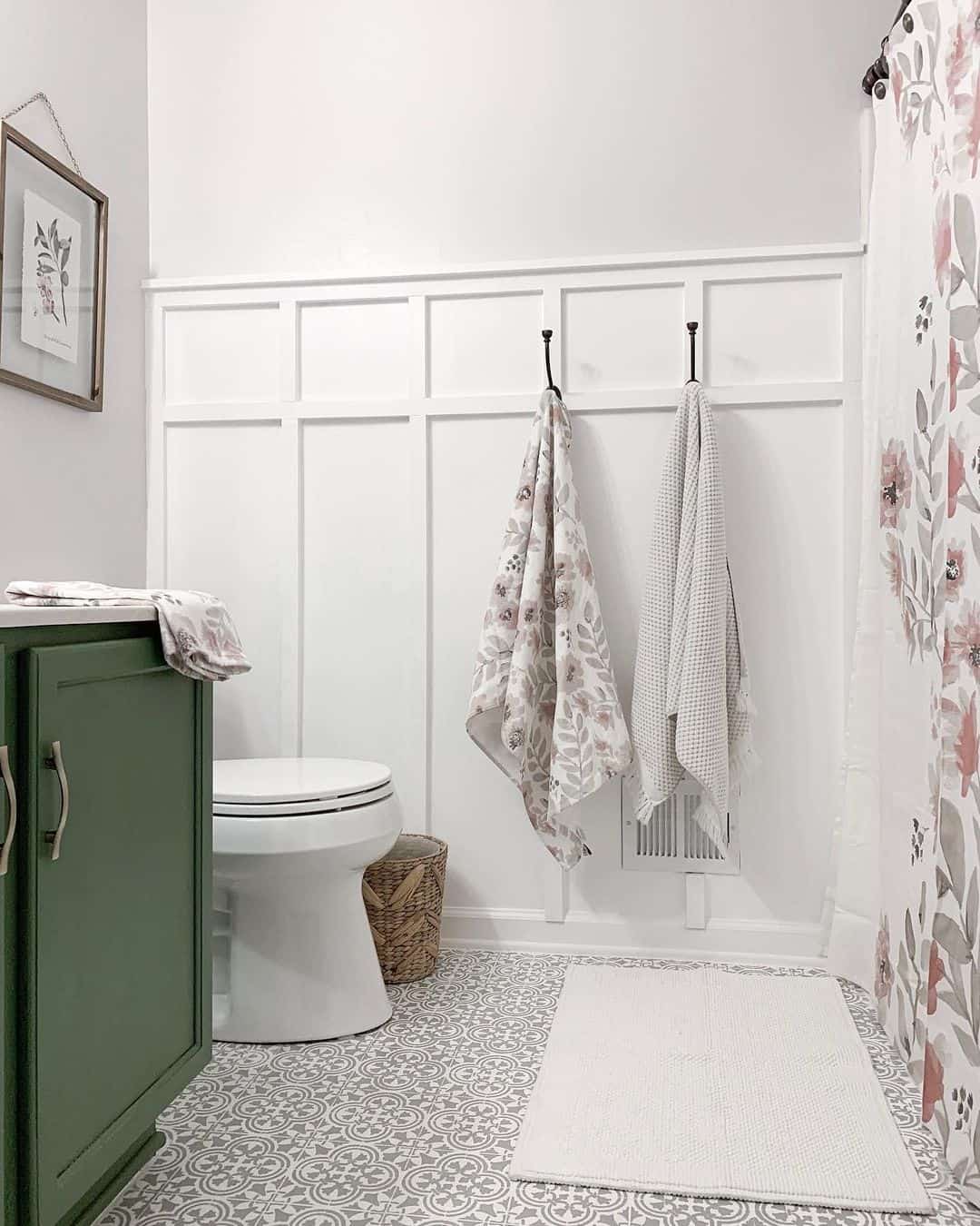 Paneled Wainscoting Adds Hooks for Hanging Towels