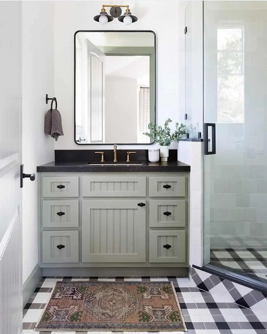 Pale Green Vanity With Beadboard Doors Adds Softness