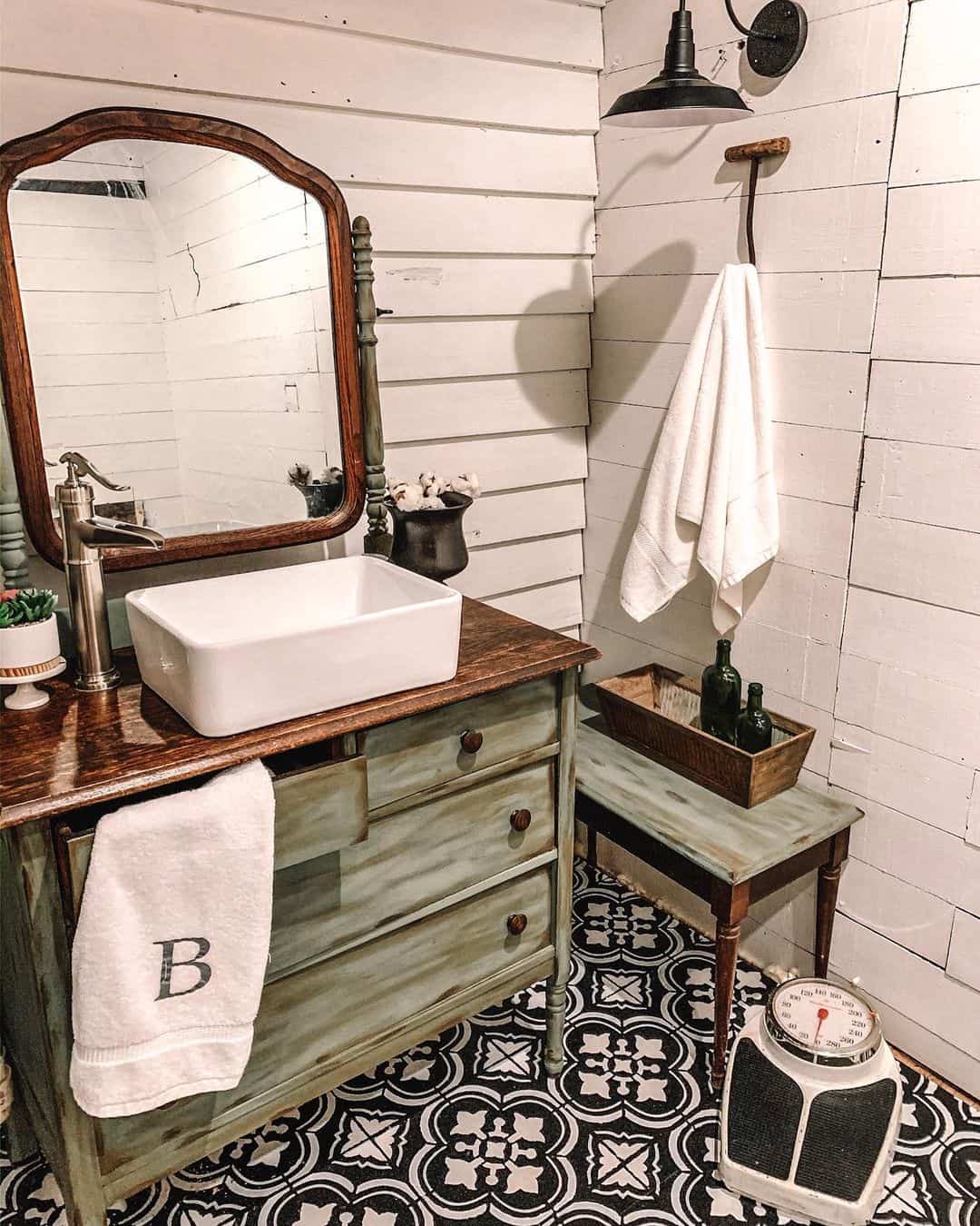 Distressed Green Dresser Becomes a Unique Bathroom Vanity