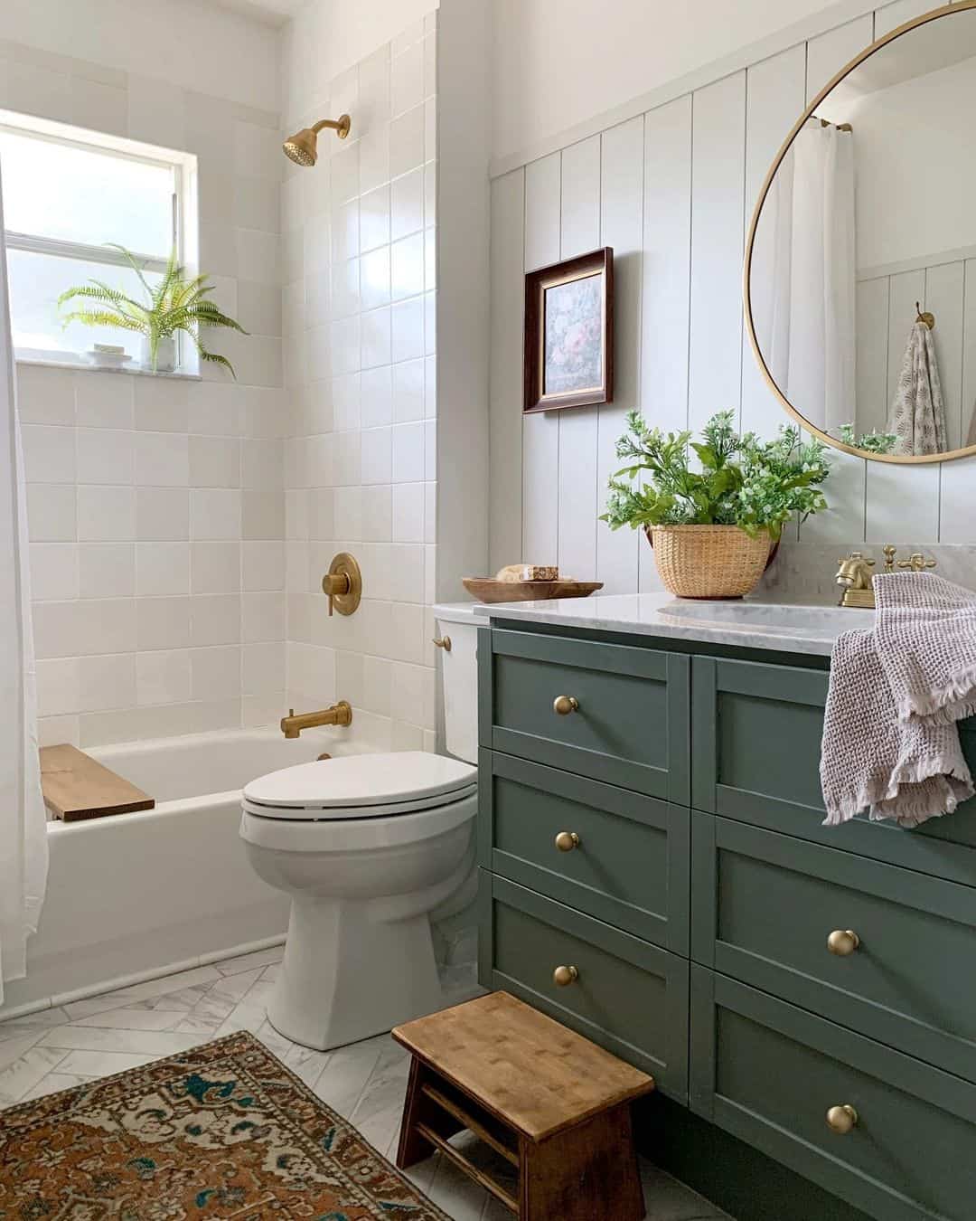 Deep Green Vanity With Drawer Fronts Adds a Rich, Grounded Feel