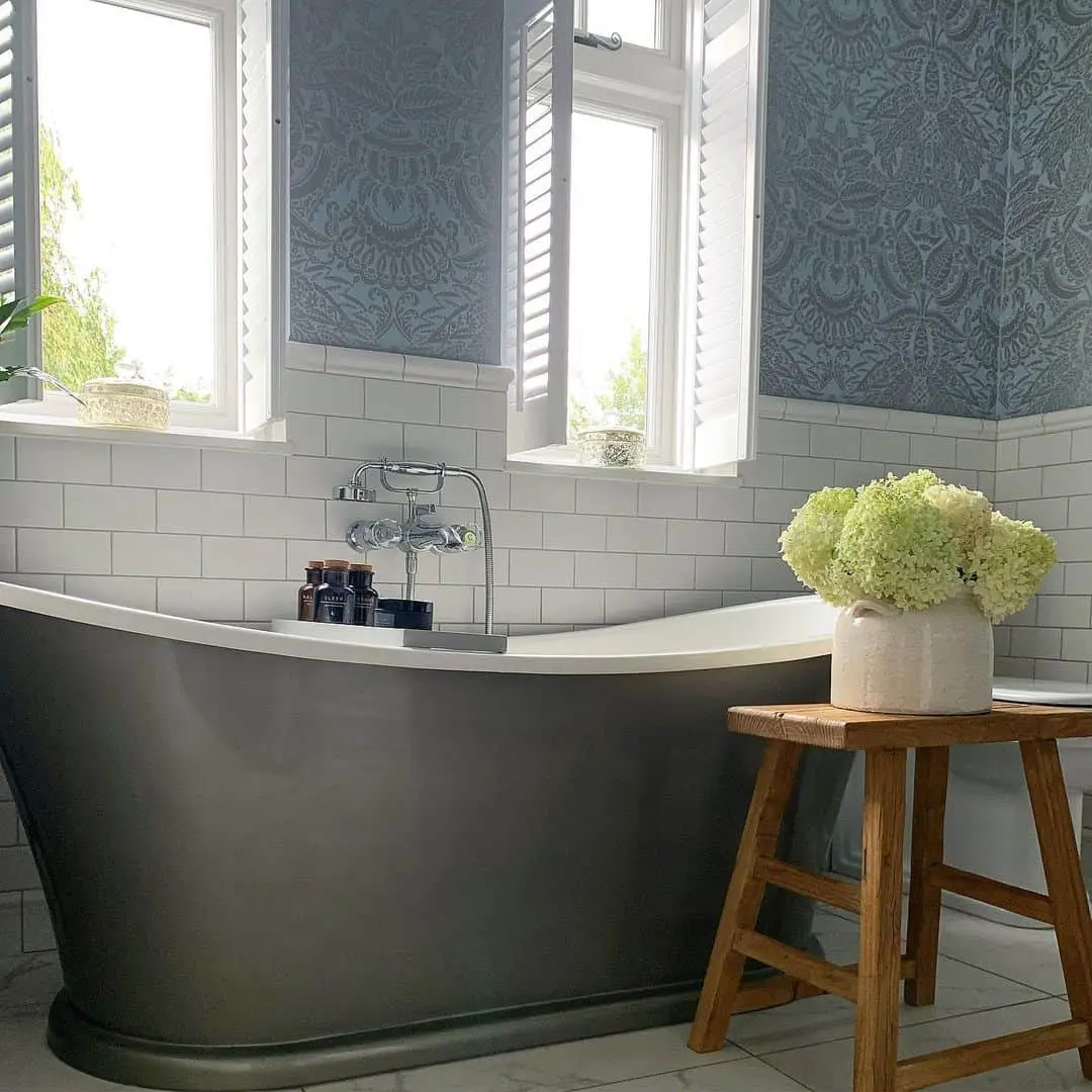 Layer Your Walls with Patterned Wallpaper Above Tile