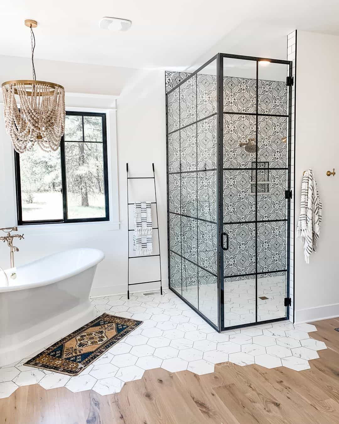 Patterned Glass Shower Enclosure Creates a Bold Focal Point