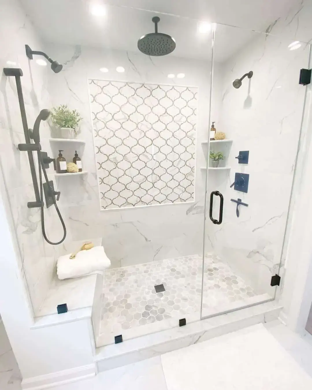Quatrefoil Tile Accent Wall Adds Patterned Depth to Shower