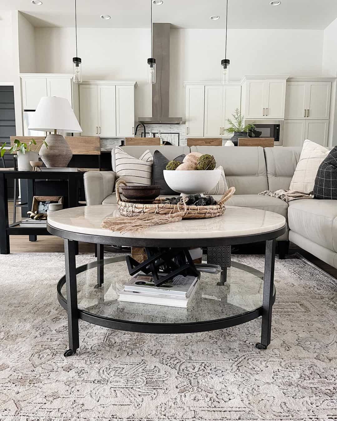 Marble-Topped Table With Dual-Level Display