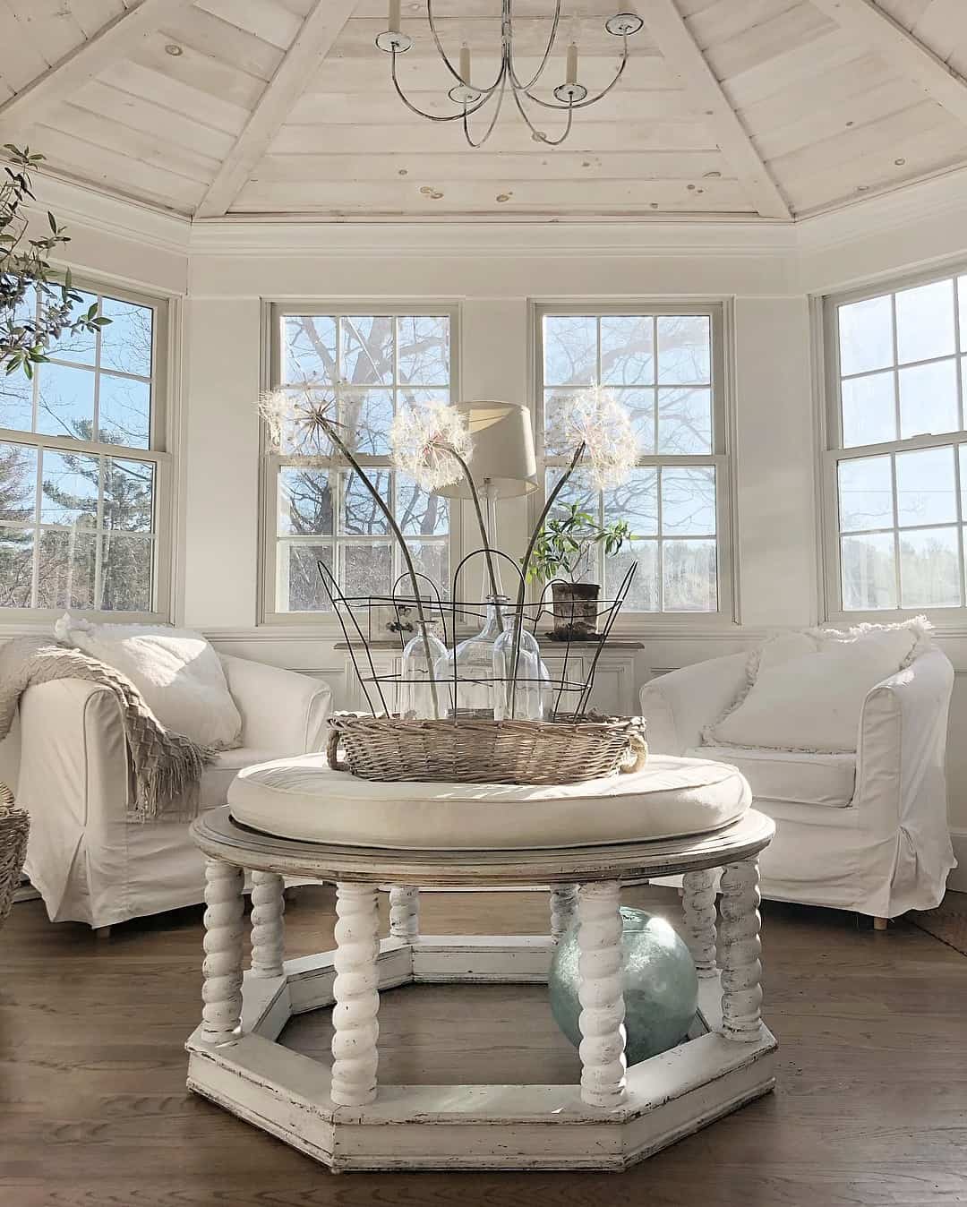 Turned Pedestal Table with Glass Orb Accent
