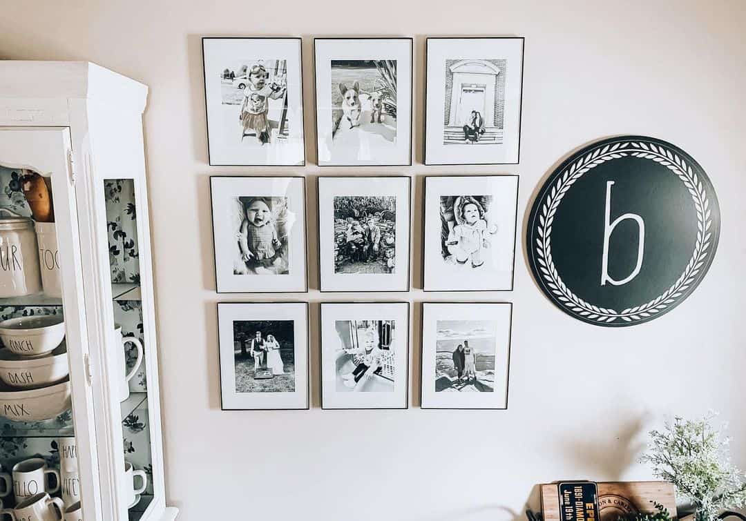 Nine Identical Black Frames Create a Grid of Cherished Memories