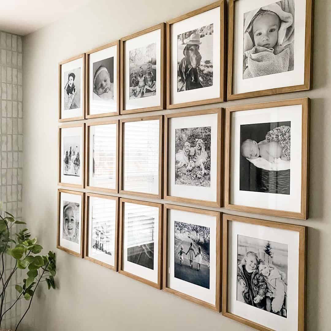 Natural Wood Frames Create a Warm, Varied Photo Display