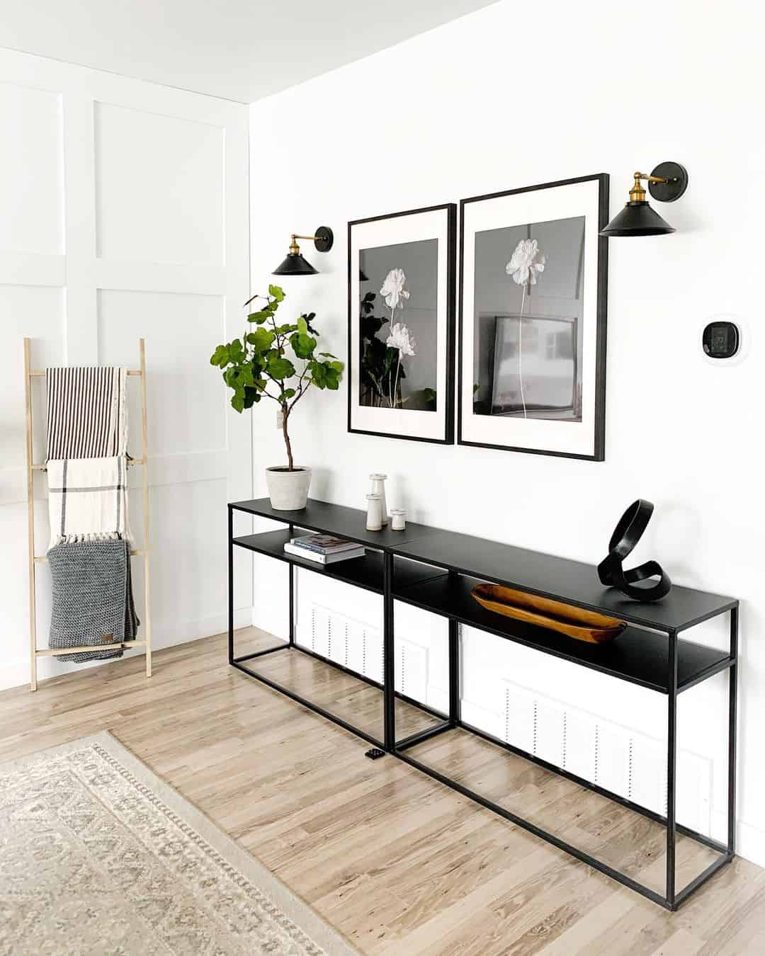 Two Framed Floral Prints Add Symmetry Above a Console