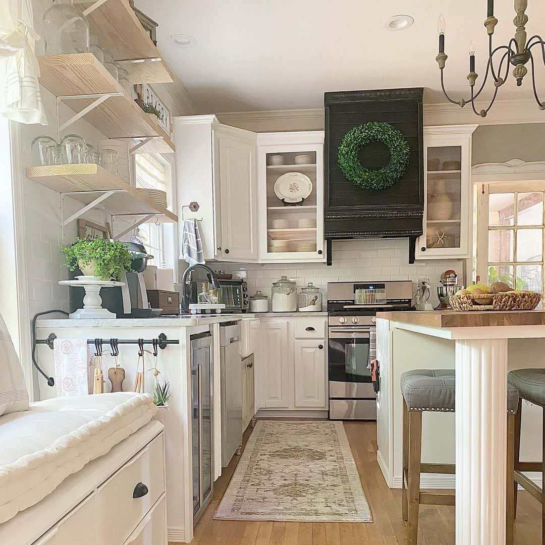 Distressed Runner With Faded Pattern Defines Kitchen Path