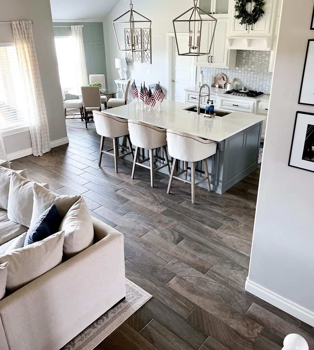 Large Lantern Pendants Frame the Island
