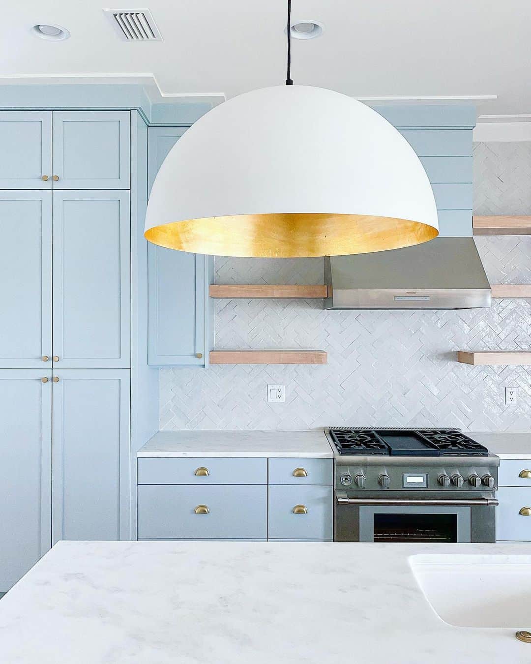 Matte White Dome Pendant with Gold Interior