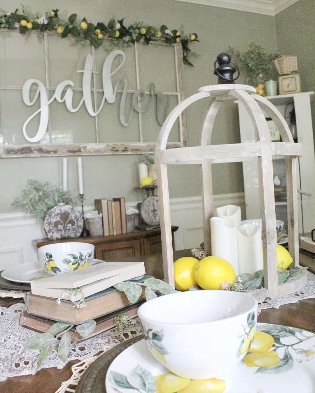 Wooden Lantern with Candles and Lemons