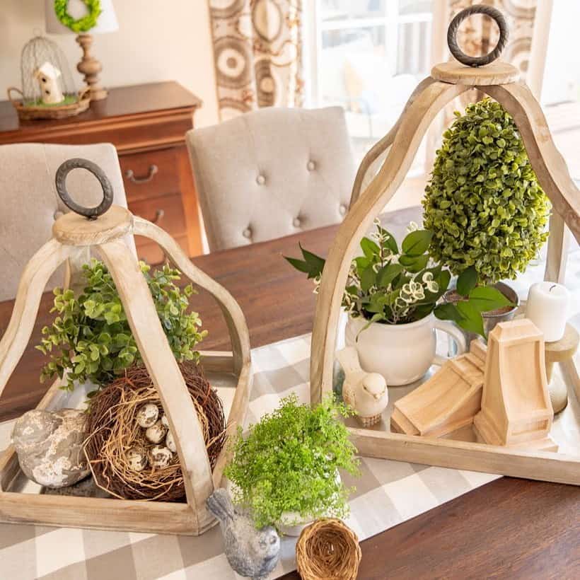 Wooden Lanterns Frame Nests with Quail Eggs