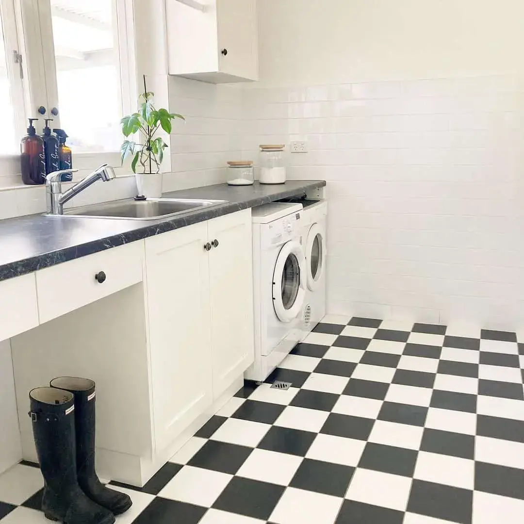 Bold Checkered Floor Grounds the Laundry Room with Graphic Appeal