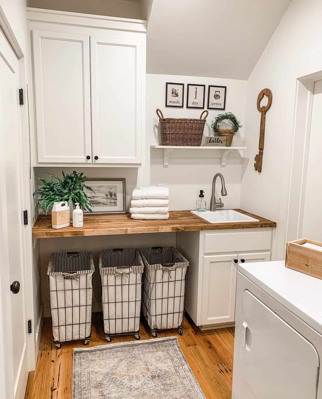 Wire Hamper Carts With Striped Liners Keep Laundry Contained